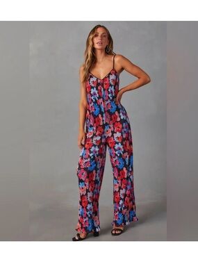 Dee elly Sleeveless Floral Wide-Leg multi color Jumpsuit large